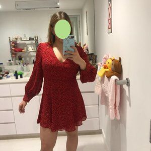 Alice + Olivia Polly Red Leopard Print Long Sleeve Fit & Flare Dress